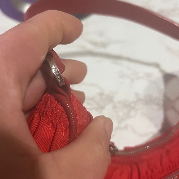 Prada Red Ruched Nylon Shoulder Bag - Picture 8 of 11